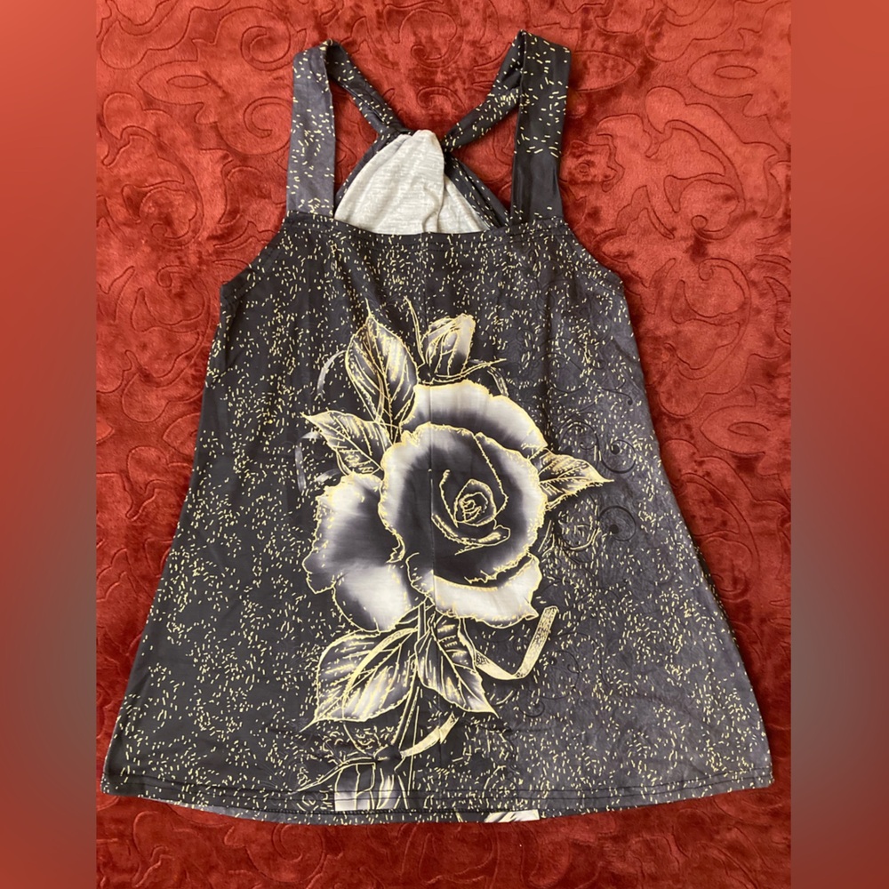 Black and gold rose tank top